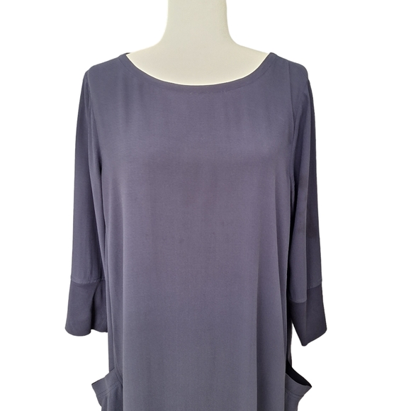 Eileen Fisher Blue 100% Silk Tunic Georgette Dress With Pockets 3/4 Slee… - Picture 8 of 9
